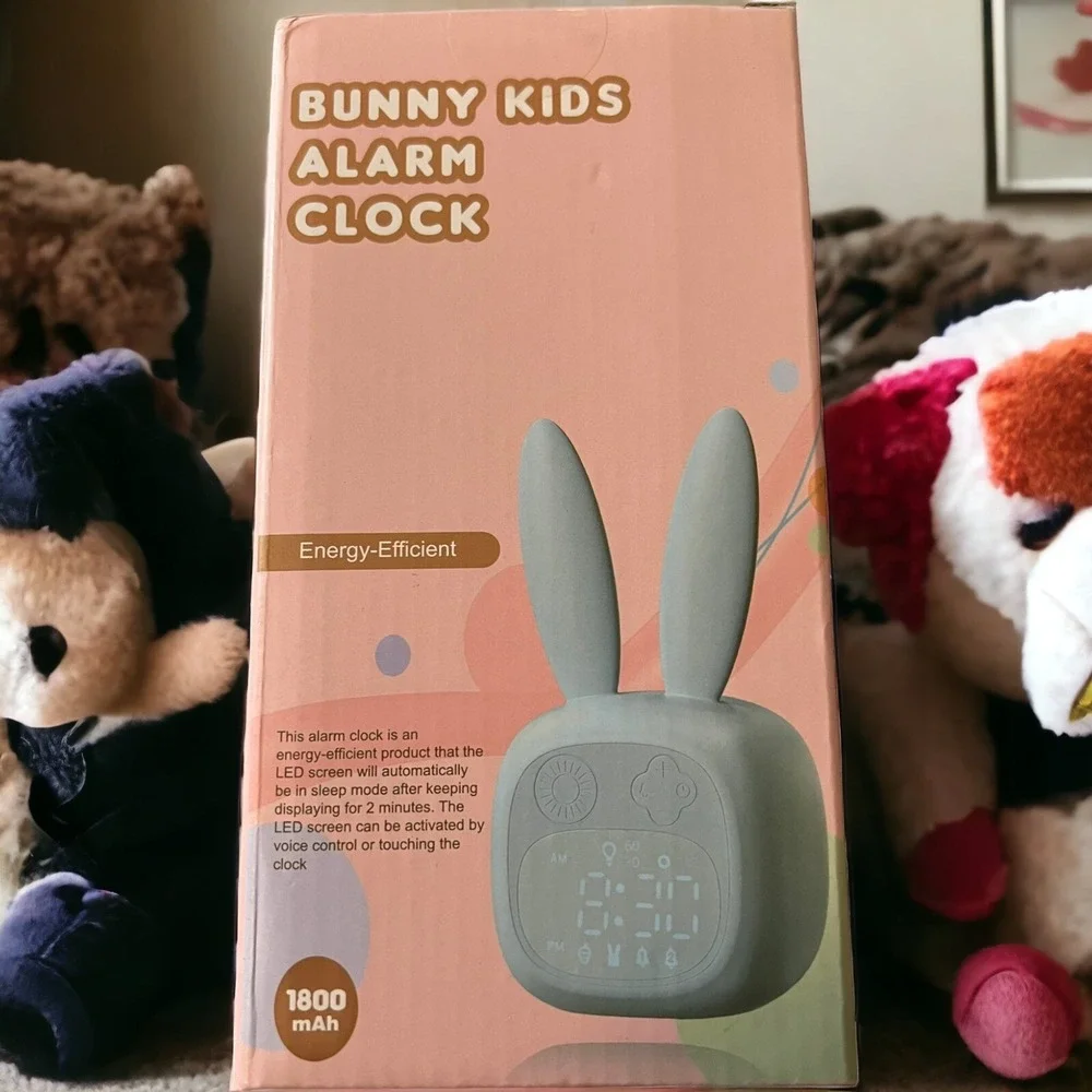 Digital Alarm Clock Light Blue Kids Rabbit Bunny‎ Ear Sound Night Lamp Desk
